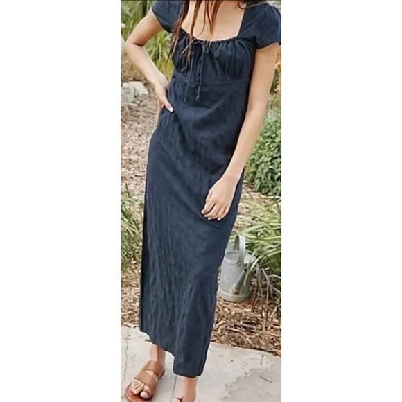 Free People NWOT Natalya Solid Midi black dress size M - Picture 2 of 10
